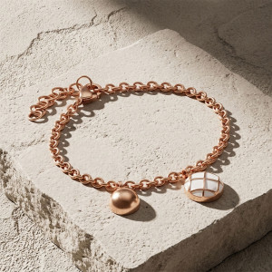 Roze zlatna narukvica sa detaljima od hladnog emajla M-XL