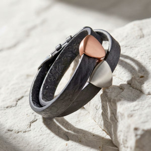 Dupla kožna narukvica sa magnetnim i bakarnim dodacima L-XXL